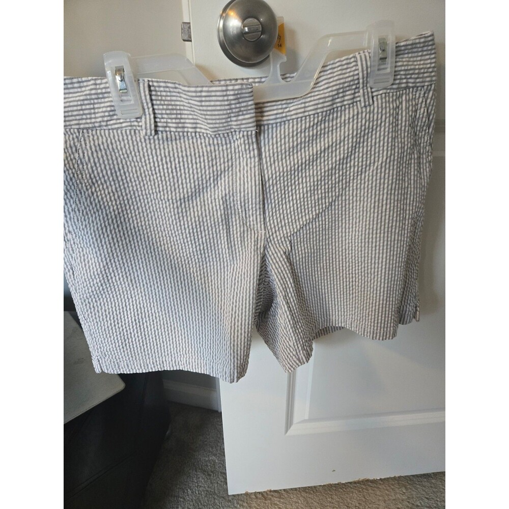 Ann Taylor LOFT ~Woman Size 12~ White/Gray Striped Print Wide Leg Pants Cuffed.